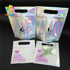 Skincare Cosmetic Packaging Bag Hologram Foil Bath Salt Packing With Window / Hanger